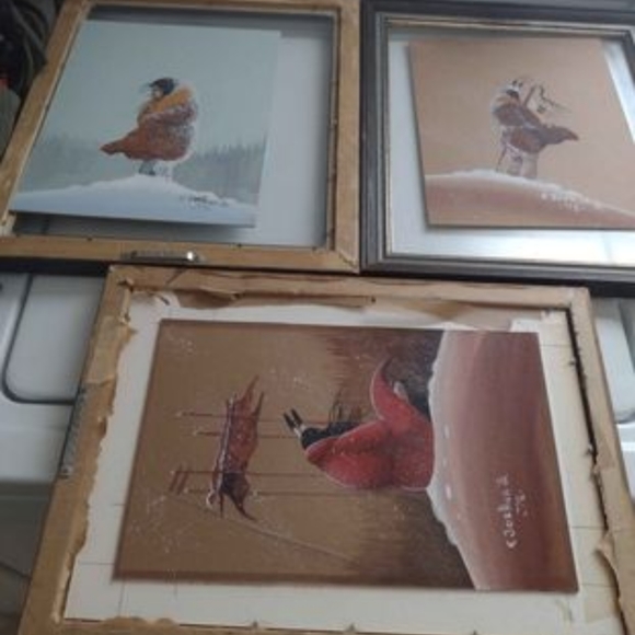 Paintings by Native American artist E. Joshua Jr. ( 3 paintings 10 × 8)
